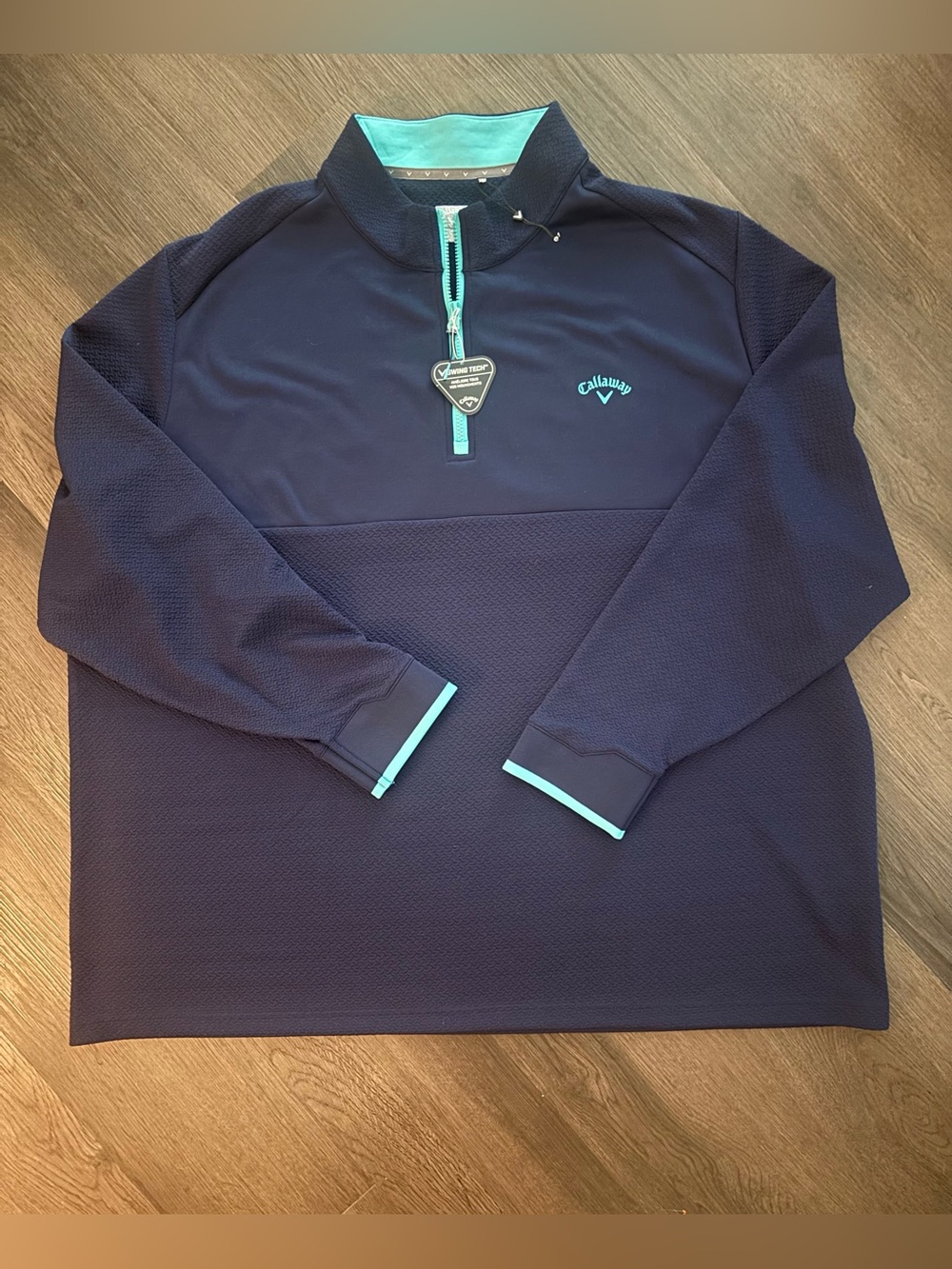 Callaway NWT Men's Navy Quarter-Zip Pullover with Aqua Trim Sz 4XL